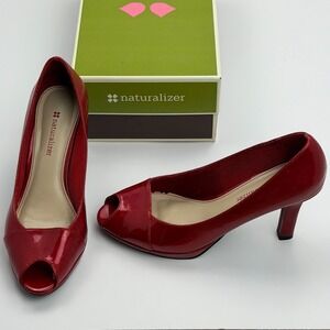 Naturalizer Red Patent Leather Peep Toe Heels Pumps Size 6.5M